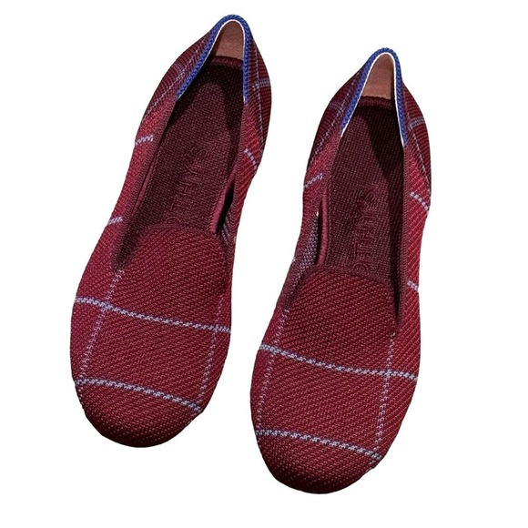 Rothy's The Plaid Slip On Loafer Lightweight Burgundy Grid Size W5 NWOB - Picture 3 of 11